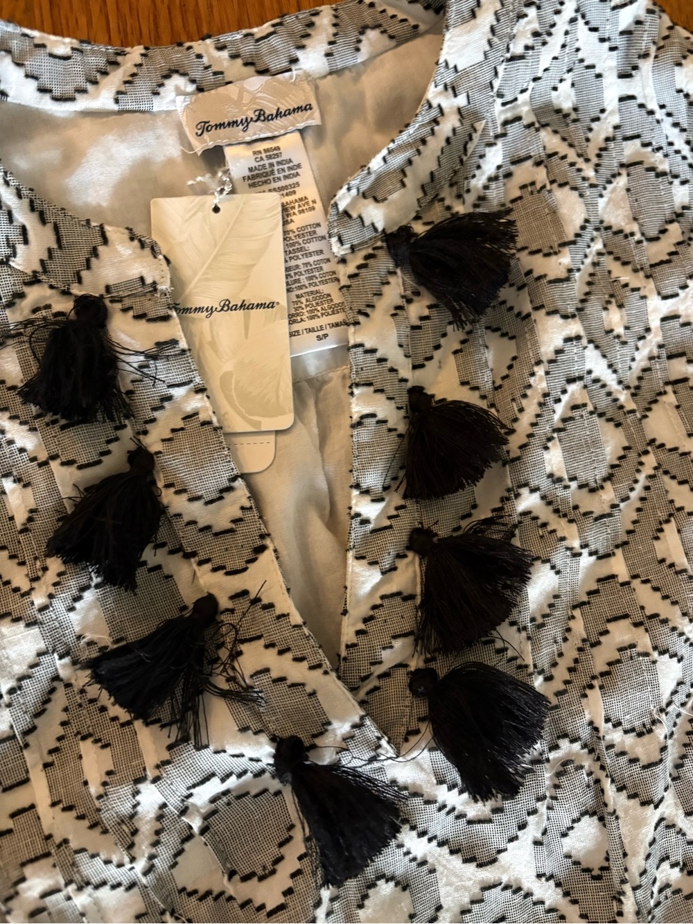 Tommy Bahama Gray & White Geometric Tassel Tunic Dress - Picture 4 of 8